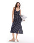 Brave Soul satin slip dress in navy polka dot print