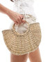 Glamorous embellished rattan beach mini grab bag in brown