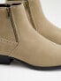 ASOS DESIGN cuban heel western chelsea boots in stone faux suede with zips