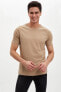 Фото #1 товара Erkek Bej Basic Slim Fit T-Shirt