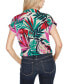 Women's Printed Collared Button-Front Printed Floral Top