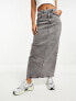 ASOS DESIGN denim maxi skirt with split hem in washed grey