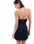 Pull&Bear buckle detail halterneck denim corset co-ord in indigo blue BLAU, XS - EU 34 - фото #2