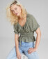 Фото #1 товара Women's Scoop-Neck Smocked Woven Top, Created for Macy's