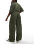 ONLY Curve boxy plisse wide leg trousers co-ord in khaki