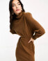 Фото #2 товара & Other Stories padded shoulder knitted wool midaxi dress in brown