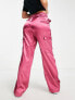 Фото #3 товара Miss Selfridge satin cargo trouser in dark pink