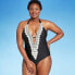 Фото #2 товара Women's Crochet Trim Plunge One Piece Swimsuit - Kona Sol Black M