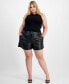 Trendy Plus Size Faux-Leather Shorts, Created for Macy's Черный, 1X - фото #1