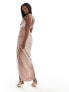 Фото #7 товара ASOS DESIGN high neck velvet bodycon midi dress with split in blush pink