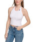 Women's Ribbed Embroidered-Logo Cropped Halter Top