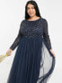 Фото #5 товара Maya Plus Bridesmaid long sleeve maxi tulle dress with tonal delicate sequin in navy