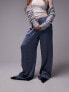 Topshop crinkle satin wide leg pull on trouser in air force blue