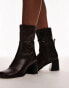 Topshop Penny round toe block heeled ankle boots in washed brown