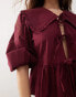 Фото #2 товара Monki long sleeve frill collared peplum blouse in burgundy