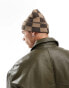 Фото #4 товара My Accessories Man checkerboard beanie in brown and beige