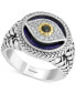 ფოტო #1 პროდუქტის EFFY® Men's Multi-Gemstone & Diamond (1/10 ct. t.w.) Evil Eye Ring in Sterling Silver & 14k Gold