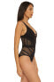 Фото #3 товара Becca by Rebecca Virtue Color Play Crochet Plunge One-Piece Black Size MD