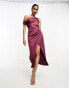 Фото #1 товара Abercrombie & Fitch cowl neck midi dress with gathered waist detail in burgundy