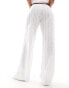 Фото #2 товара Bershka tie waist wide leg broderie trousers in white