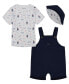 ფოტო #1 პროდუქტის Baby Boys Short Sleeve Print T-shirt, Patterned French Terry Shortalls and Bucket Hat, 3-Pc Set