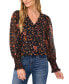 ფოტო #1 პროდუქტის Women's Floral Print Foil Dot Blouson-Sleeve Blouse