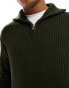 Brave Soul heavyweight half zip jumper in dark green