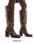 Фото #2 товара Public Desire Wide Fit Nashville knee boot with hardware in distressed brown