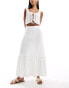 JDY tiered pointelle maxi skirt in off white