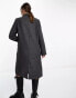 Object formal twill double breasted longline coat in dark grey