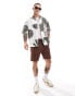 Pull&bear abstract palm print shirt in white and khaki