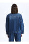 Düz Uzun Kollu Kadın Jean Gömlek Ceket