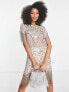 ASOS DESIGN embellished shift mini dress with beaded fringe in blush