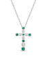 Фото #1 товара Macy's sterling Silver modern 3/4 (ct. t. w.) Created Emerald and Created White Sapphire Bezel Set Cross Pendant Necklace