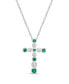 Lab Grown Emerald and Lab Grown White Sapphire (3/4 ct. t. w.) Bezel Set Cross Pendant Necklace Set in Sterling Silver