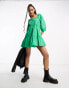 Фото #2 товара JDY puff sleeve mini smock dress in bright green