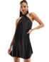 Фото #1 товара River Island halter neck satin mini dress in black