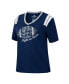 ფოტო #3 პროდუქტის Women's Heathered Navy Penn State Nittany Lions 15 Min Early Football V-Neck T-shirt