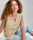 Фото #4 товара Women's Button-Front V-Neck Sherpa Vest, Created for Macy's