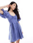 Фото #1 товара ASOS DESIGN square neck lace insert mini dress with puff sleeves in blue