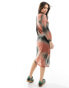 Fred Perry abstract print mesh dress in orange and green