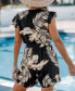 ფოტო #3 პროდუქტის Women's Dark Tropical Flutter Sleeve Ruffle Hem Romper