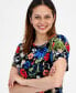 ფოტო #2 პროდუქტის Petite Floral Print Crewneck Tulip-Sleeve Top