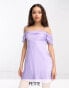 Forever New Petite off shoulder mini dress in lilac satin Сиреневый, 36 - фото #1