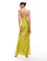 Фото #2 товара ASOS DESIGN satin halter maxi dress with shaped back detail in chartreuse