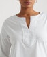 Фото #3 товара Women's Plus Size Split-Neck Three-Quarter Sleeve Cotton Tunic