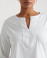 Women's Plus Size Split-Neck Three-Quarter Sleeve Cotton Tunic