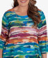 ფოტო #2 პროდუქტის Plus Size Classic Watercolor Biadere Top with Necklace