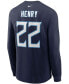 Фото #3 товара Men's Derrick Henry Navy Tennessee Titans Player Name and Number Long Sleeve T-shirt