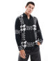 Фото #1 товара HUGO Red emero long sleeve shirt in black with oversized houndstooth print